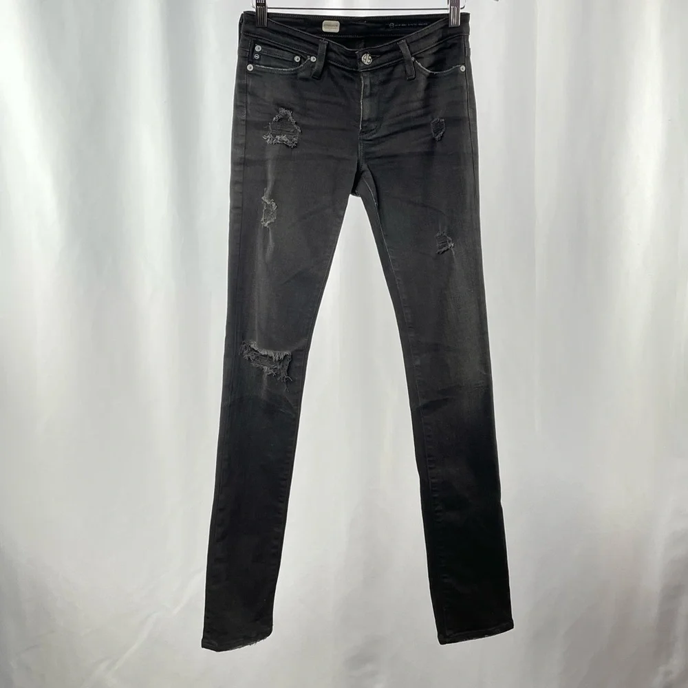 AG Adriano Goldschmied Premiere Skinny Straight Distressed Jeans Black Size 25‎